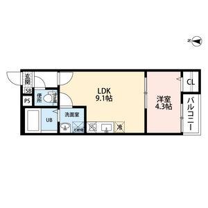 プラージュ中島(1LDK/2階)の間取り写真