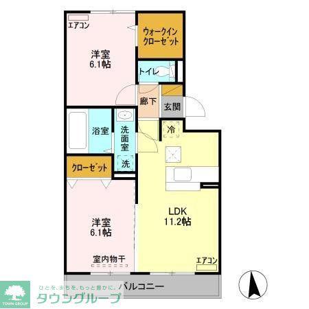 サニーフォレストB棟(2LDK/1階)の間取り写真