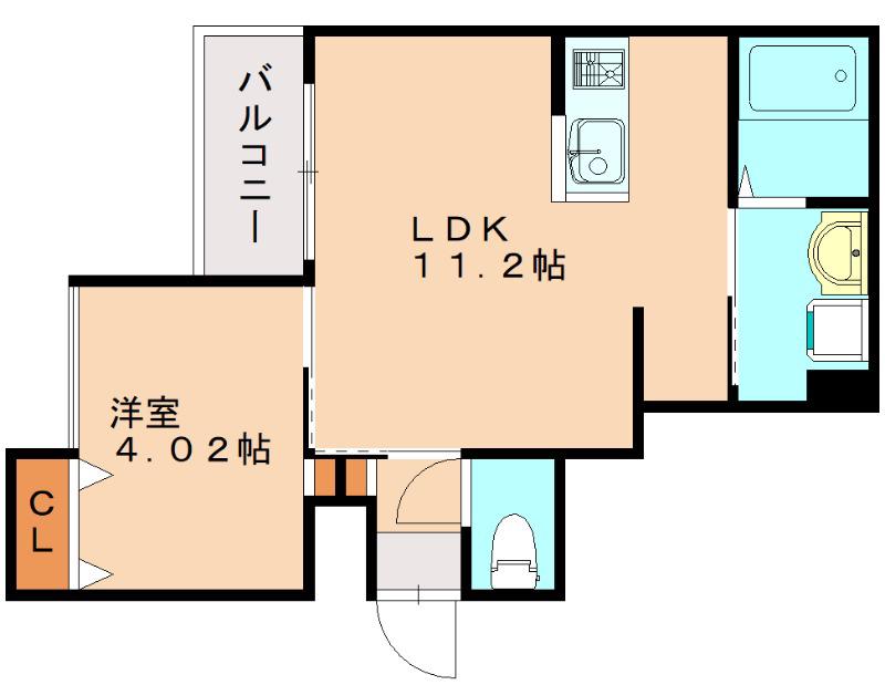 CHERIM竹下III(1LDK/3階)の間取り写真
