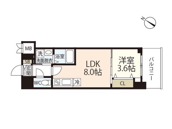 S-RESIDENCE広島駅ENABLE(1LDK/2階)の間取り写真