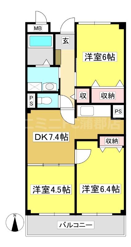 サンプラザ出口(3DK/3階)の間取り写真