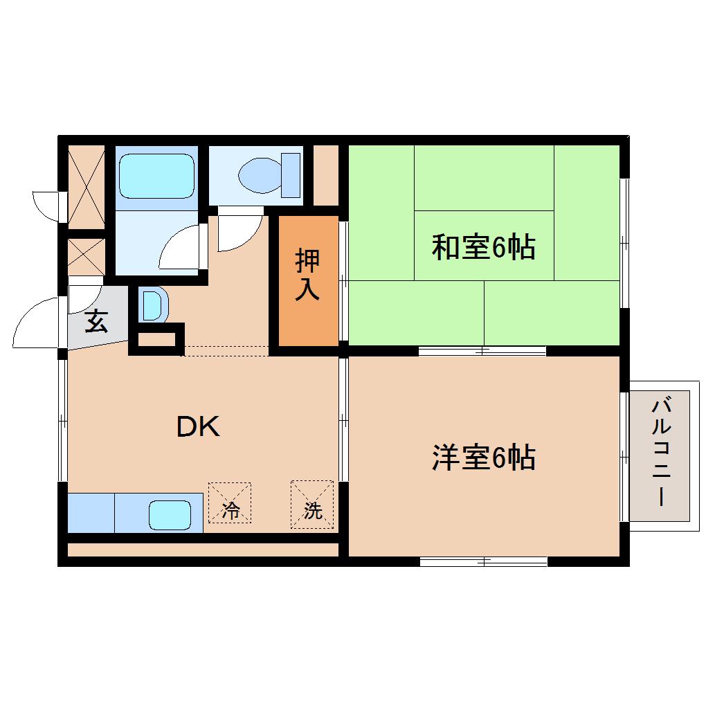 ラフィーネ若草(2DK/2階)の間取り写真