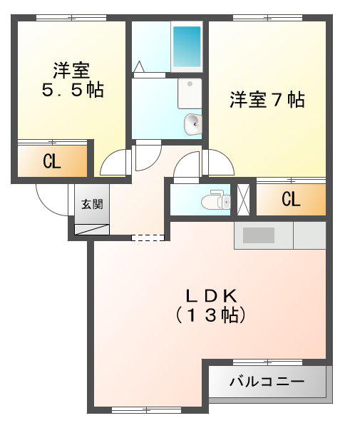 サンヒルズB棟(2LDK/2階)の間取り写真