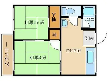 大仲ハイツ(2DK/2階)の間取り写真