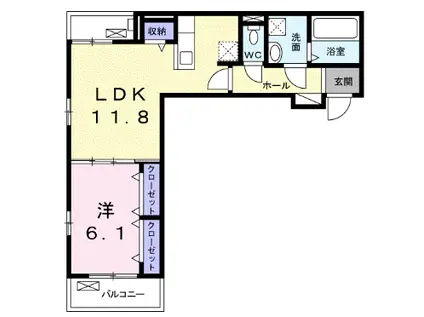 ウェルスあかつき(1LDK/2階)の間取り写真