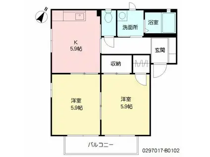 グリーンタウン幸(2DK/1階)の間取り写真