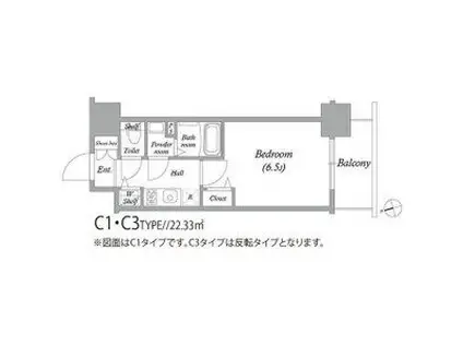 アドバンス大阪バレンシア(1K/15階)の間取り写真