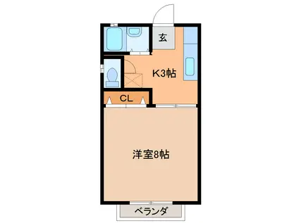 ニューウィング長山(1K/2階)の間取り写真