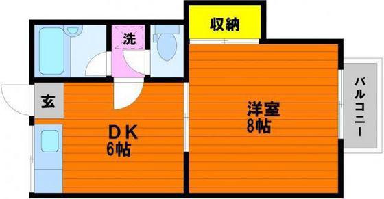 グリンベルI(1DK/2階)の間取り写真