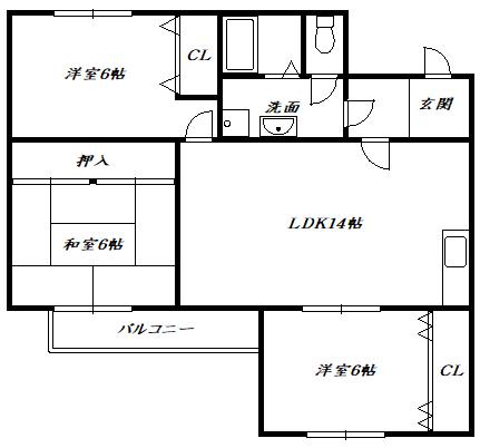箕面リビエールハイツⅠ(3LDK/2階)の間取り写真