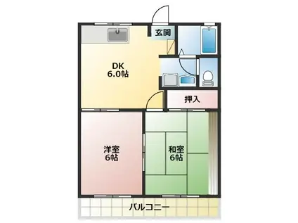 ユトリロ緑ヶ丘(2DK/2階)の間取り写真