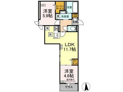 セレスティア六町II(2LDK/1階)の間取り写真