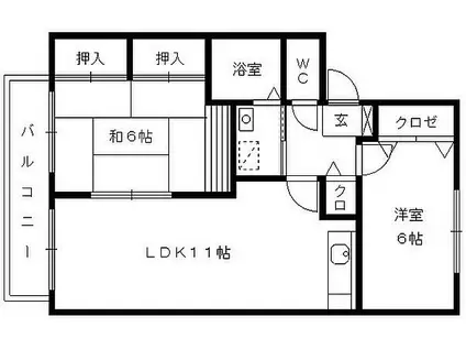 メルベーユ津福(2LDK/1階)の間取り写真