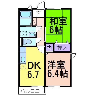 アンソレイエ(2DK/1階)の間取り写真
