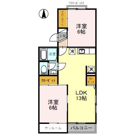 レジデンスT・H I号館(2LDK/2階)の間取り写真