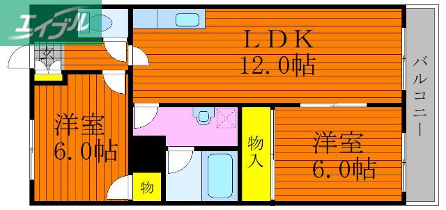 グランデュール東古松(2LDK/4階)の間取り写真