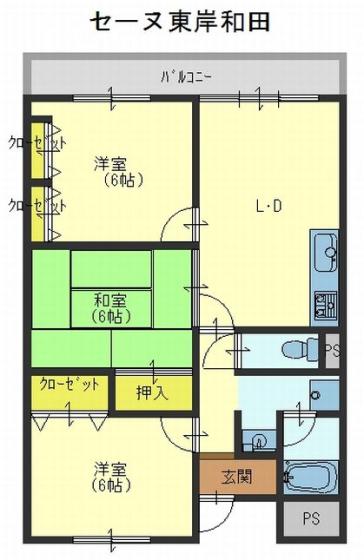 セーヌ東岸和田(3LDK/3階)の間取り写真
