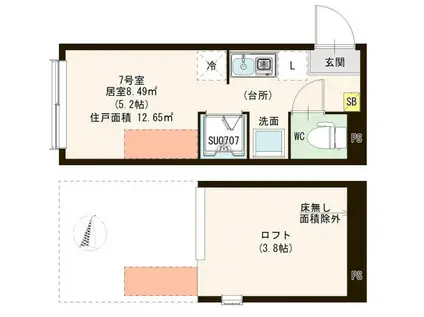 CASA F 西亀有(ワンルーム/1階)の間取り写真