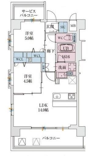 スプランディッド天王寺サウス(2LDK/2階)の間取り写真