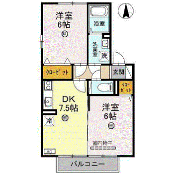 フルール大和 C(2DK/2階)の間取り写真