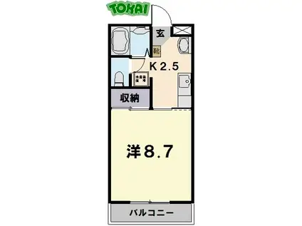 ロイヤルハートピア郷津 B棟(1K/4階)の間取り写真