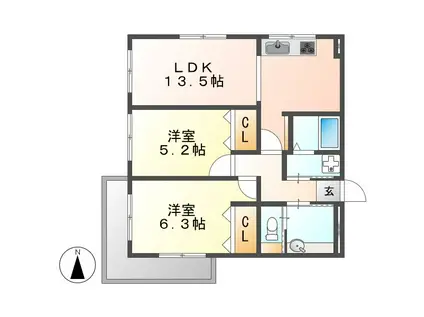 コーポやすり苑(2LDK/3階)の間取り写真