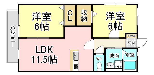 ビューテラス(2LDK/1階)の間取り写真