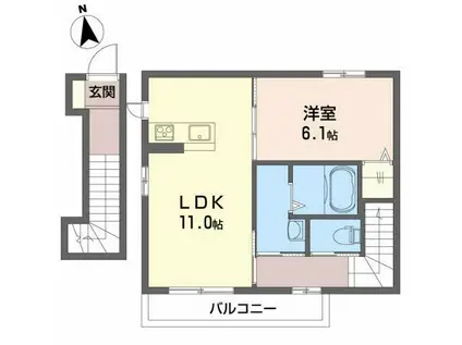 JR東北本線 太子堂駅 徒歩5分 2階建 築16年(1LDK/2階)の間取り写真