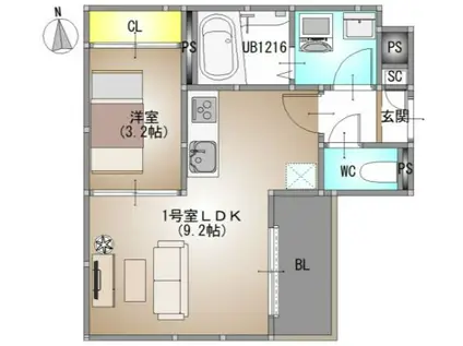 REGALEST TSUBAKIREGALEST 青江V(1LDK/1階)の間取り写真