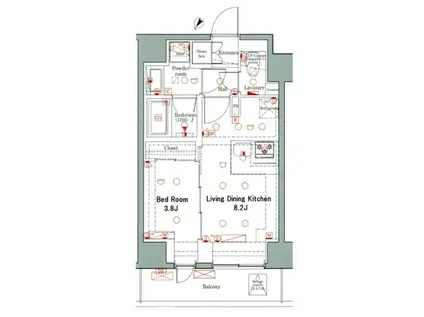 DIPS西日暮里(1LDK/8階)の間取り写真