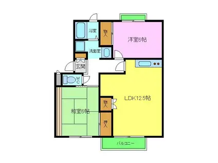 グランシャリオ B棟(2LDK/2階)の間取り写真