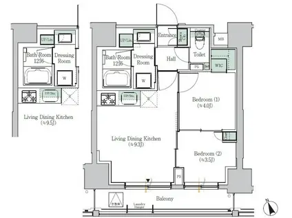 ワンルーフレジデンス浅草橋(2DK/14階)の間取り写真