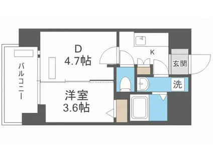 ソルテラス阿波座ウィズ(1DK/4階)の間取り写真