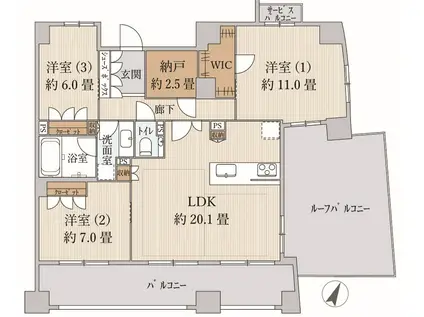 ワコーレ神戸山本通ベルヴェツィオ(3LDK/6階)の間取り写真