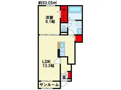 バランタインII(1LDK/1階)の間取り写真