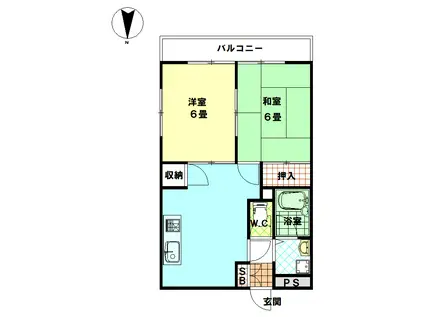 サンテラス司(2DK/4階)の間取り写真