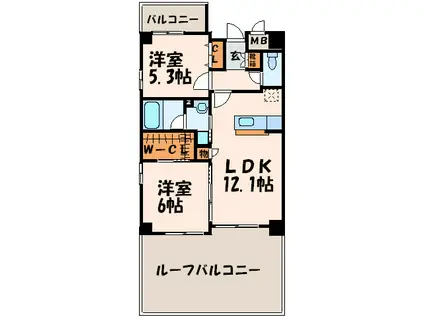 サウスフォー(2LDK/2階)の間取り写真