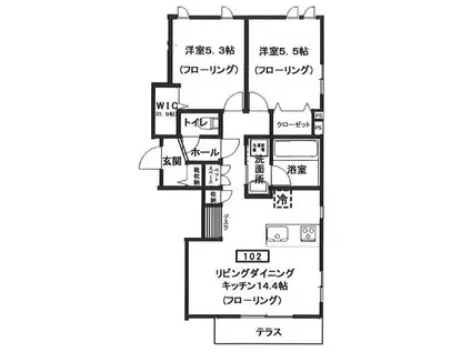 ヘーベルメゾン元住吉(2LDK/1階)の間取り写真