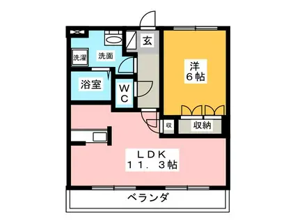 スズカヒルズB棟(1LDK/1階)の間取り写真