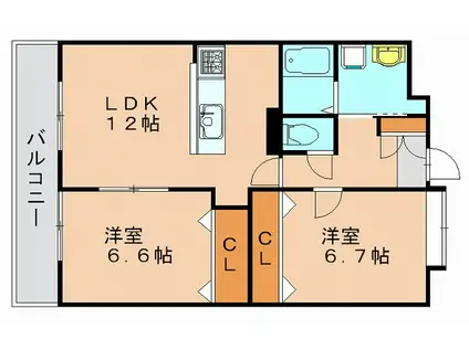 セントラルコート箱崎(2LDK/8階)の間取り写真