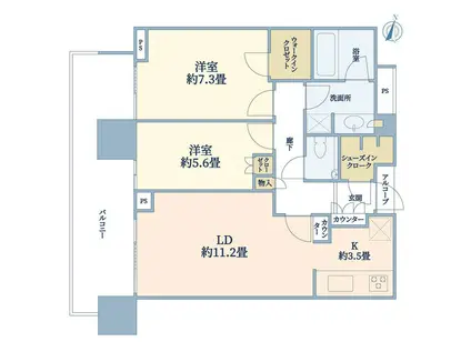 二子玉川ライズタワー&レジデンスタワーウエスト(2LDK/24階)の間取り写真