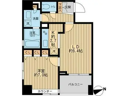 クリオ戸越銀座弐番館(1LDK/15階)の間取り写真