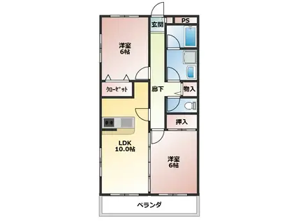 エスパスあけぼの(2LDK/2階)の間取り写真