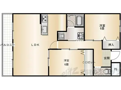 メロディーハイツ五月が丘(2LDK/6階)の間取り写真