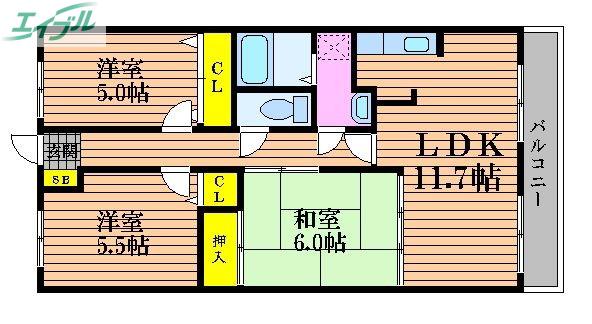 スカール十日市西町(3LDK/3階)の間取り写真
