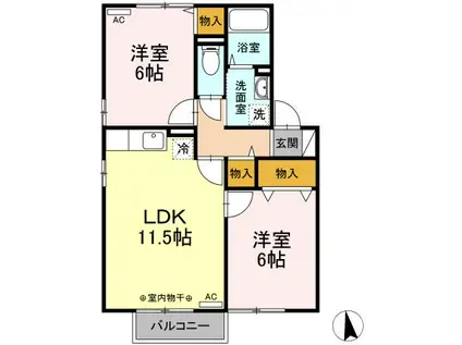 ハイム上野町CDE(2LDK/2階)の間取り写真