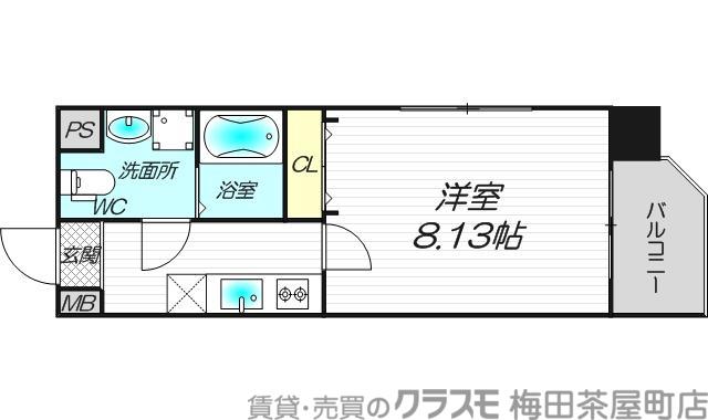 ドゥエリング梅田(1K/7階)の間取り写真