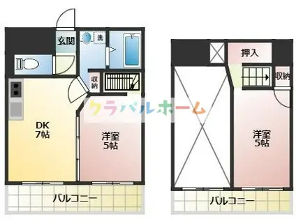 エストリーヴルI(2DK/9階)の間取り写真