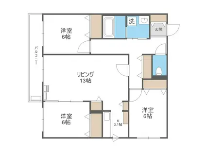 ZABO HILLS TOYOHIRA イースト・ウエスト(3LDK/3階)の間取り写真