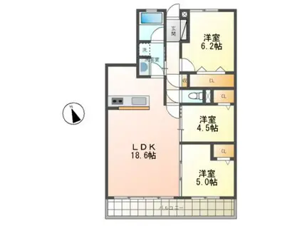 グラン・コート江南(3LDK/5階)の間取り写真
